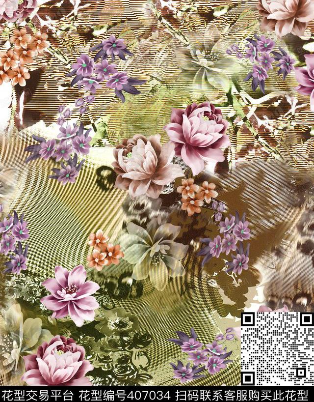 混合风格花卉数码数码印花华亿平台下载（图片编号: 407034） - 瓦栏（Walan）