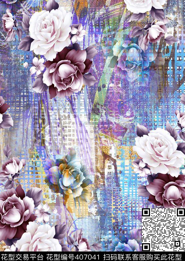 混合风格花卉数码数码印花华亿平台下载（图片编号: 407041） - 瓦栏（Walan）