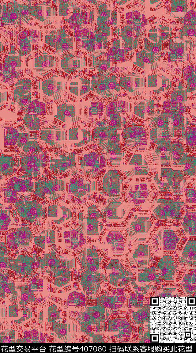 抽象创意民族数码印花华亿平台下载（图片编号: 407060） - 瓦栏（Walan）