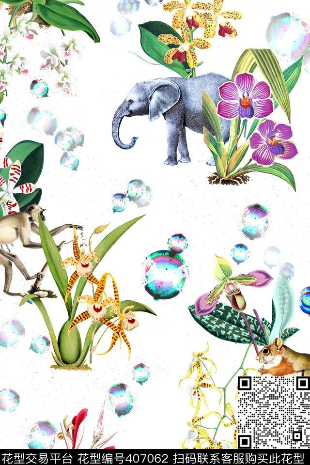时尚泡泡动物数码印花华亿平台下载（图片编号: 407062） - 瓦栏（Walan）