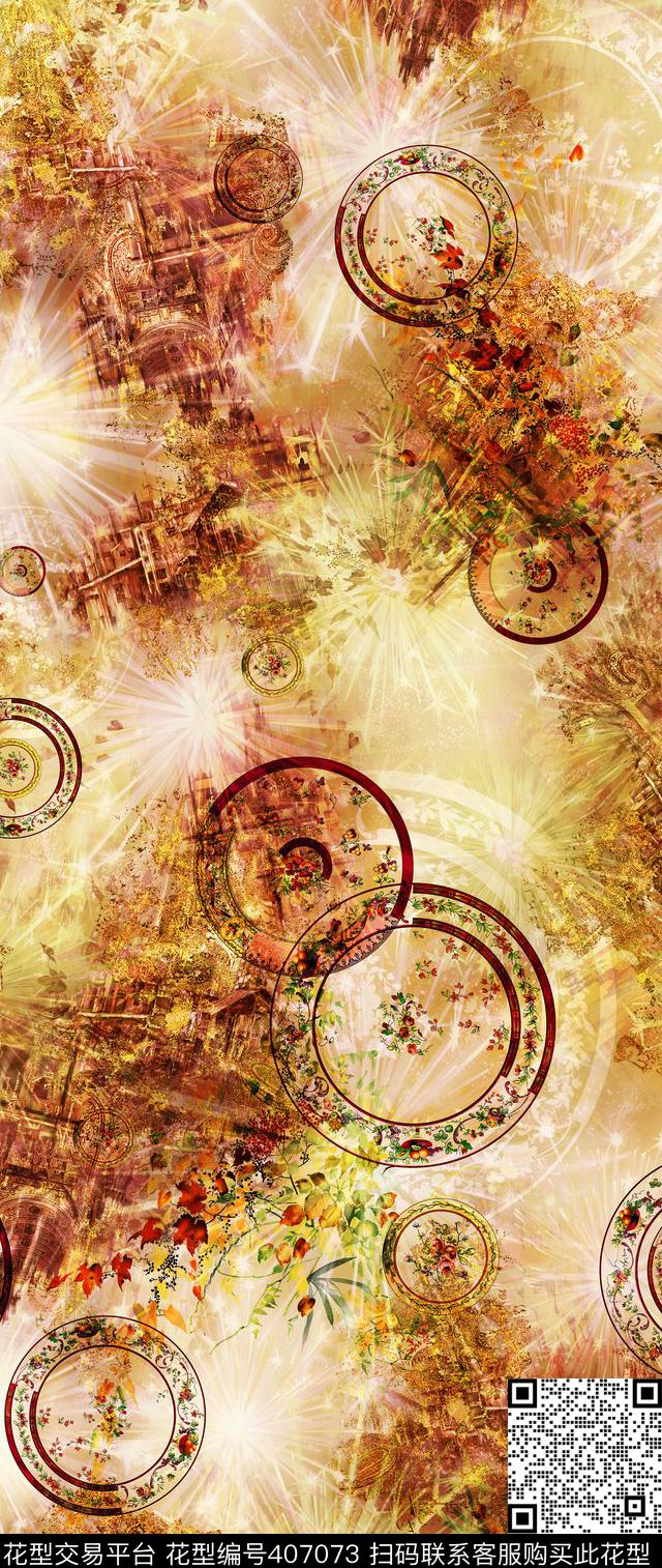 斑驳古城欧美中东时装星光数码印花华亿平台下载（图片编号: 407073） - 瓦栏（Walan）