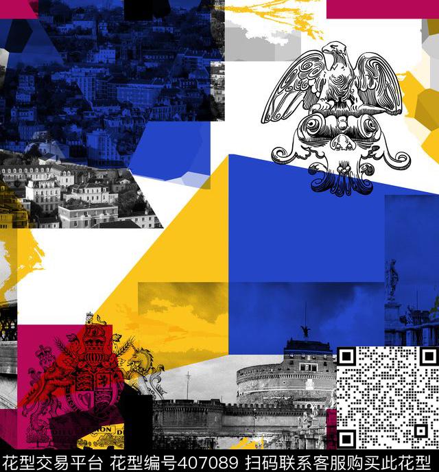 潮流抽象复古数码印花华亿平台下载（图片编号: 407089） - 瓦栏（Walan）