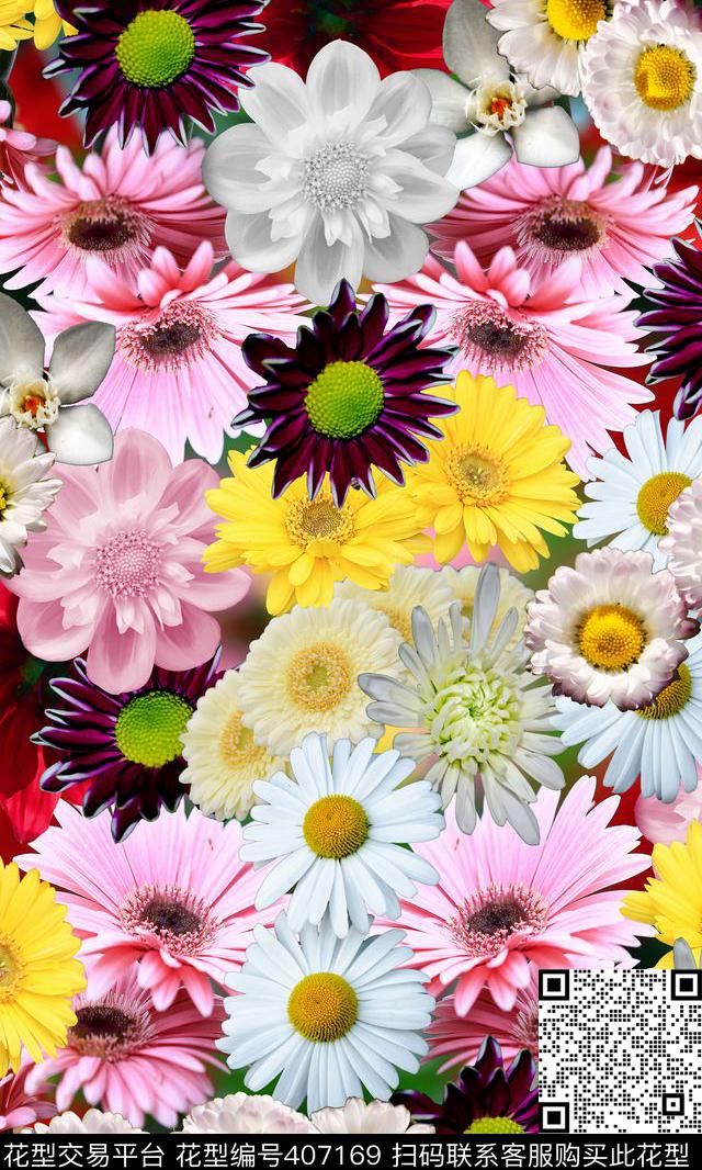 花自然花鸟混搭类数码印花华亿平台下载（图片编号: 407169） - 瓦栏（Walan）