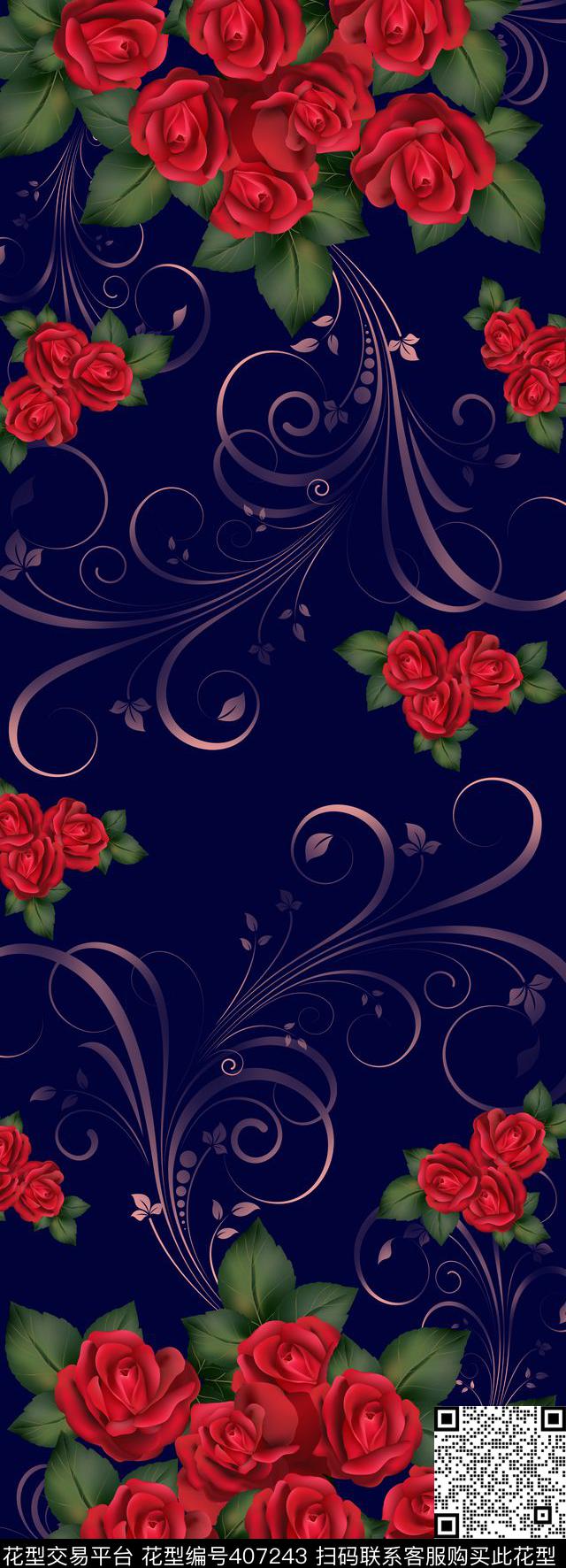 花定位长巾围巾传统印花华亿平台下载（图片编号: 407243） - 瓦栏（Walan）