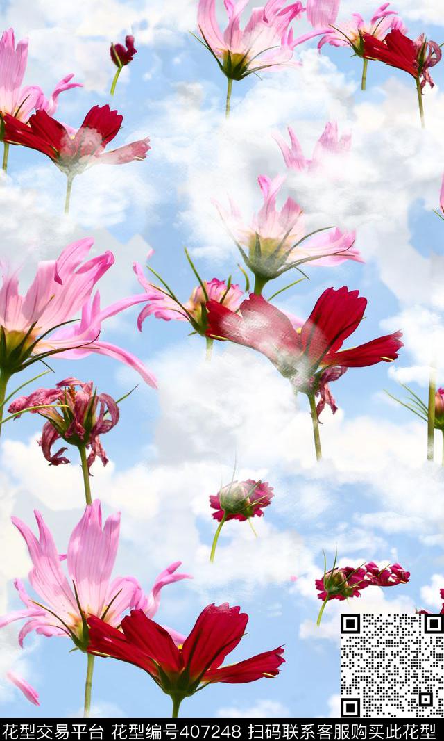 白云纯净格桑花数码印花华亿平台下载（图片编号: 407248） - 瓦栏（Walan）