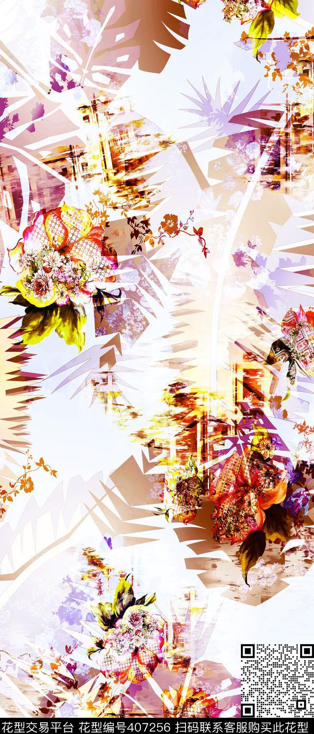 斑驳花卉欧美时装欧美大气时装数码印花华亿平台下载（图片编号: 407256） - 瓦栏（Walan）