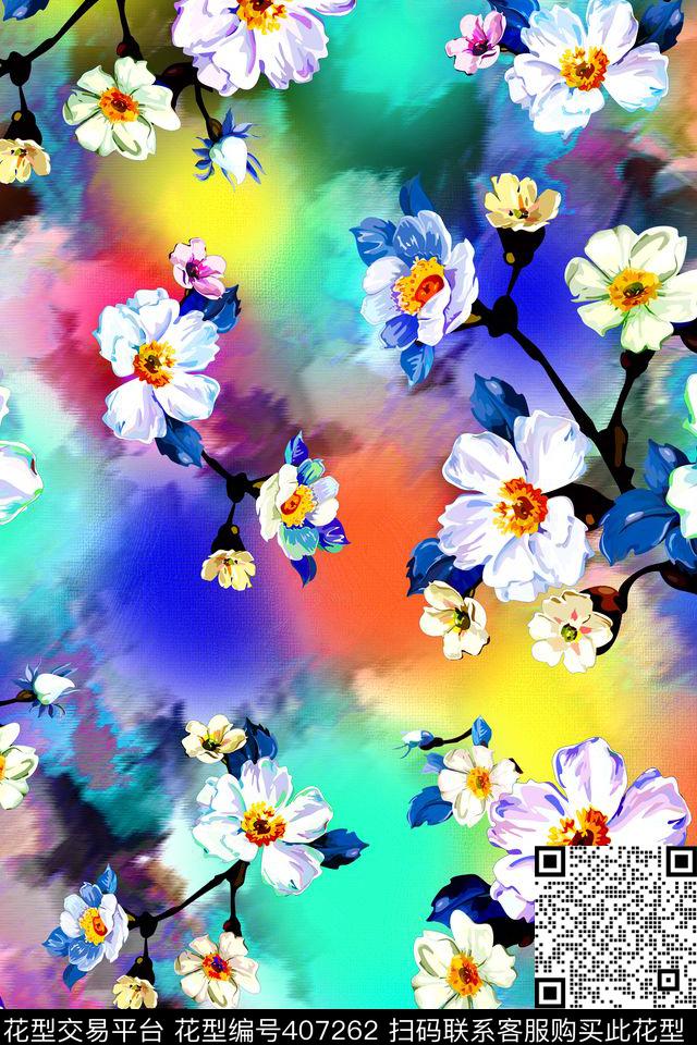 时尚炫彩花卉数码印花华亿平台下载（图片编号: 407262） - 瓦栏（Walan）