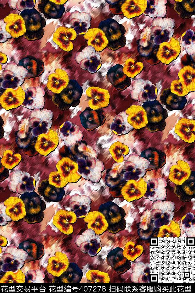 朦胧底小碎花花园款数码印花华亿平台下载（图片编号: 407278） - 瓦栏（Walan）