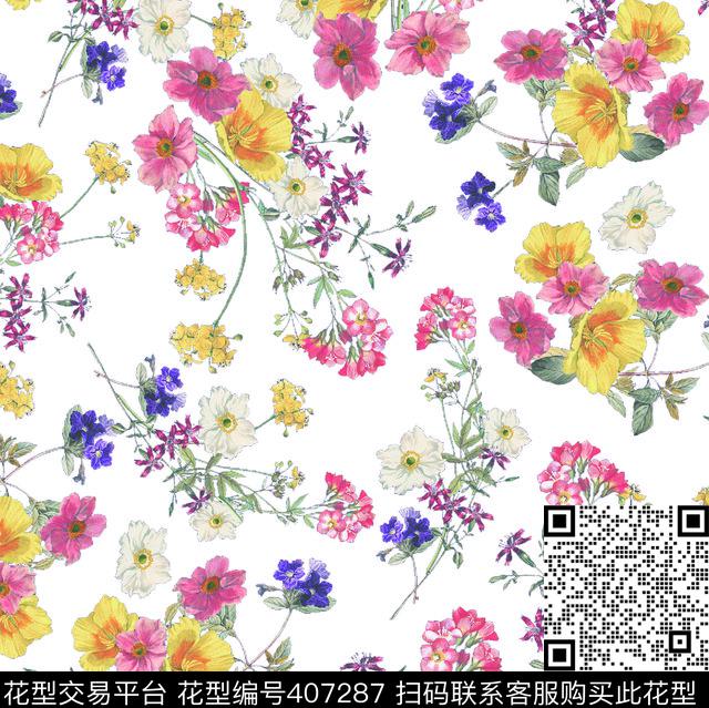 花卉印花优雅清新传统印花华亿平台下载（图片编号: 407287） - 瓦栏（Walan）