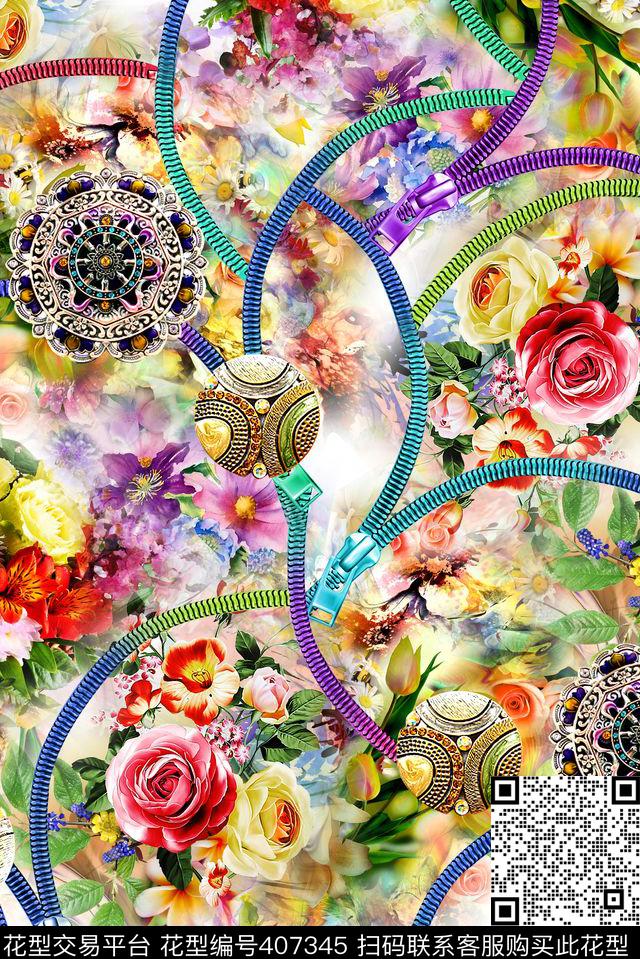 拉链花卉数码印花华亿平台下载（图片编号: 407345） - 瓦栏（Walan）