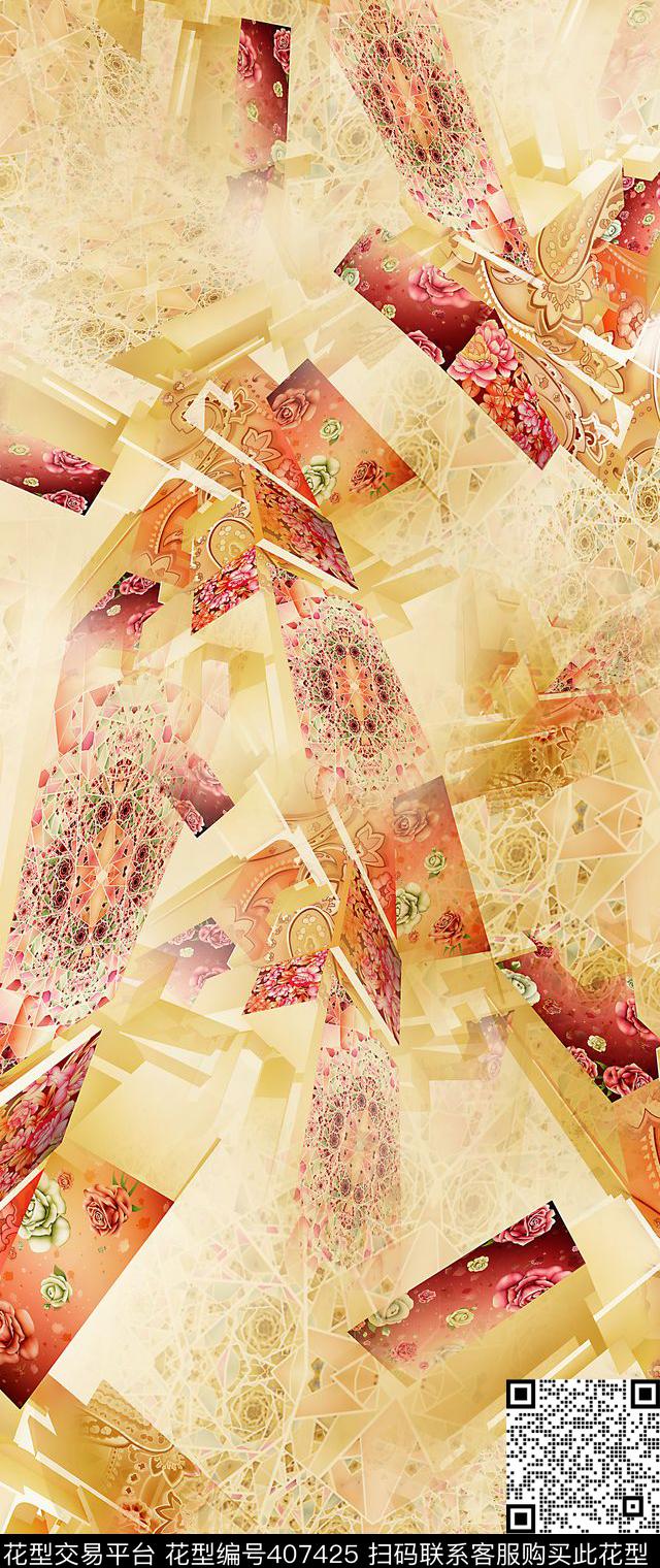 彩色玻璃立体雕塑欧美大气时装数码印花华亿平台下载（图片编号: 407425） - 瓦栏（Walan）