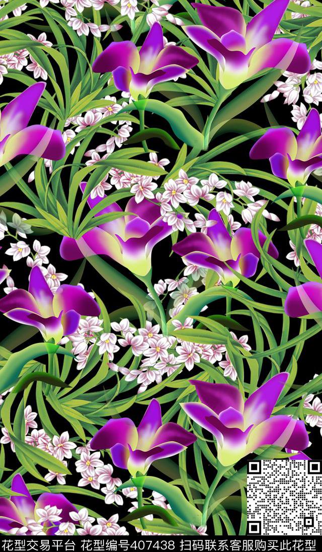服装花卉植物花卉数码印花华亿平台下载（图片编号: 407438） - 瓦栏（Walan）