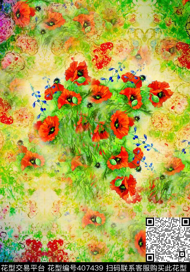 花卉浅数码印花华亿平台下载（图片编号: 407439） - 瓦栏（Walan）