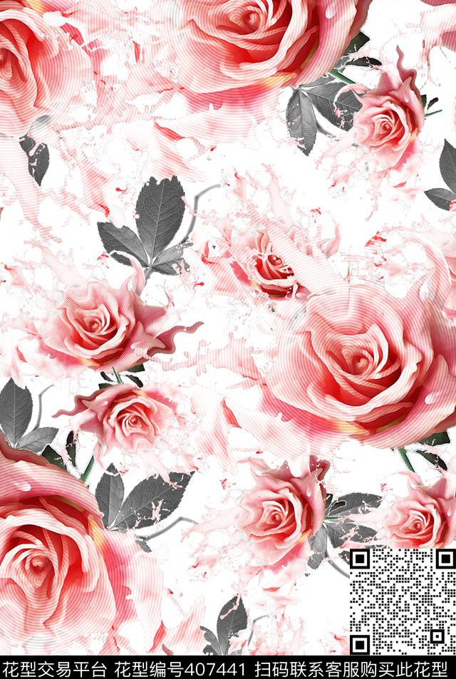 兰花玫瑰休闲数码印花华亿平台下载（图片编号: 407441） - 瓦栏（Walan）