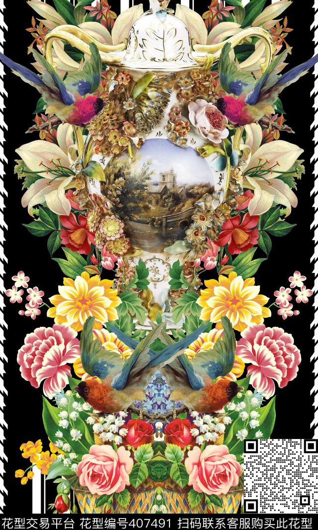 古典花瓶女装数码印花华亿平台下载（图片编号: 407491） - 瓦栏（Walan）