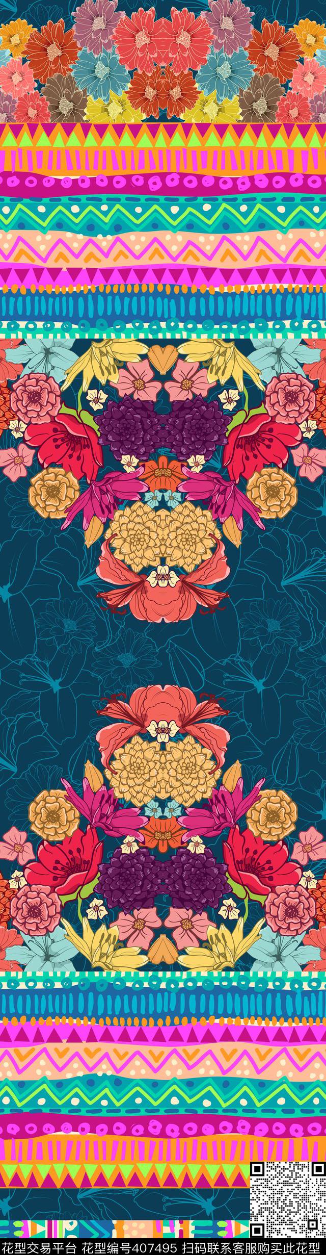 百合花床品非洲菊传统印花华亿平台下载（图片编号: 407495） - 瓦栏（Walan）