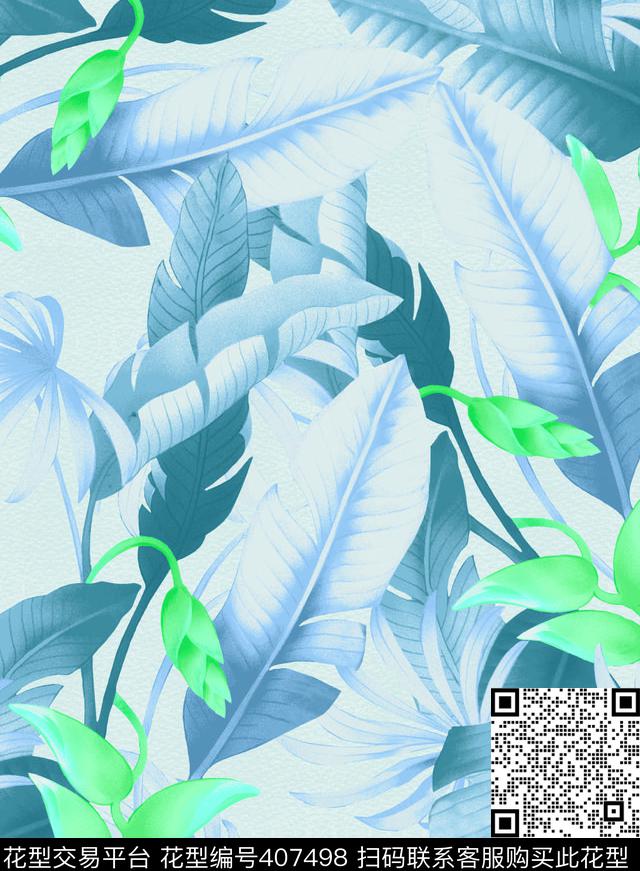 热带叶子热带植物图案华亿平台传统印花华亿平台下载（图片编号: 407498） - 瓦栏（Walan）