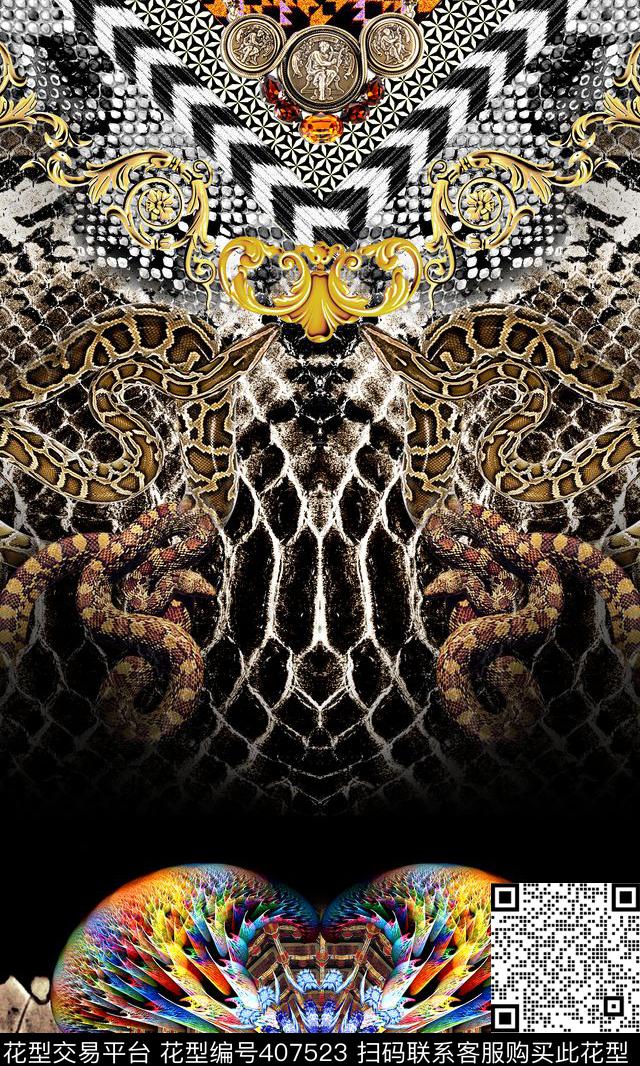 时尚金属卷草蛇皮数码印花华亿平台下载（图片编号: 407523） - 瓦栏（Walan）