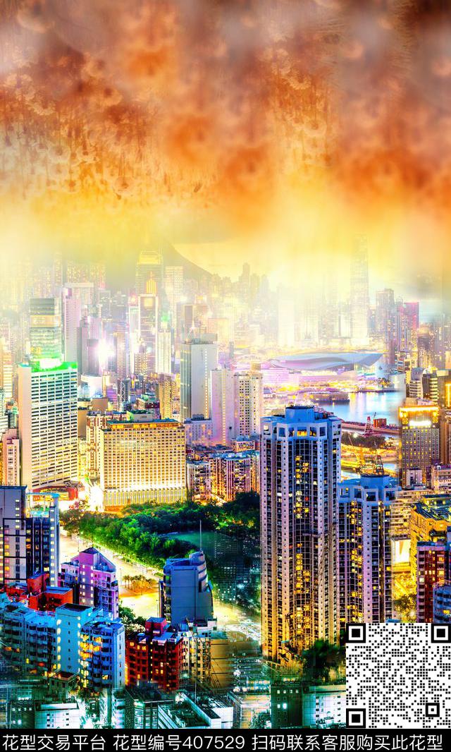 时尚城市风景数码印花华亿平台下载（图片编号: 407529） - 瓦栏（Walan）