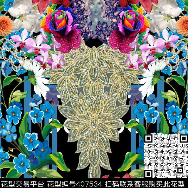 七彩定位花时尚数码印花华亿平台下载（图片编号: 407534） - 瓦栏（Walan）