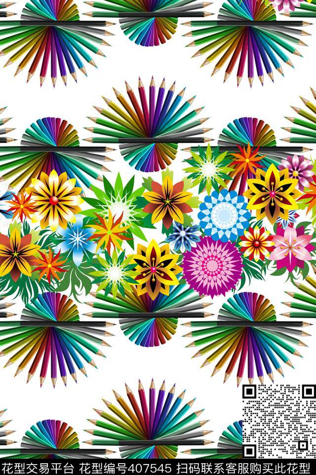 休闲多彩条形花流行时尚花卉数码印花华亿平台下载（图片编号: 407545） - 瓦栏（Walan）