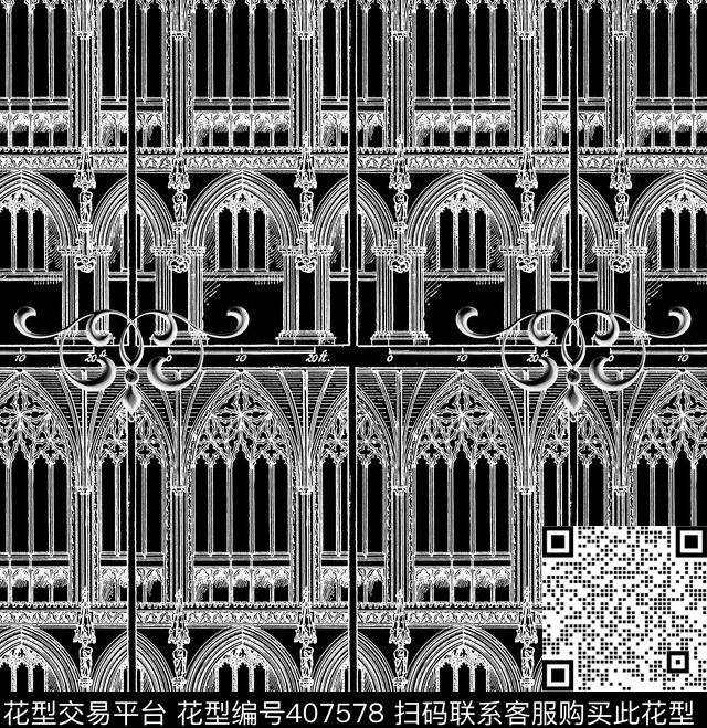 几何建筑欧式传统印花华亿平台下载（图片编号: 407578） - 瓦栏（Walan）