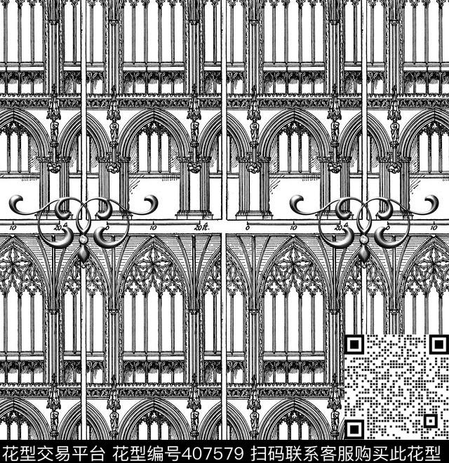 几何建筑欧式传统印花华亿平台下载（图片编号: 407579） - 瓦栏（Walan）