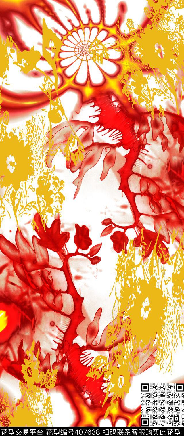 火红桔瓣花时装欧美大气时装数码印花华亿平台下载（图片编号: 407638） - 瓦栏（Walan）