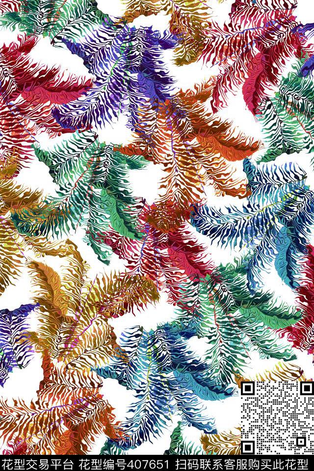 抽象迷彩热带树叶自然肌理数码印花华亿平台下载（图片编号: 407651） - 瓦栏（Walan）