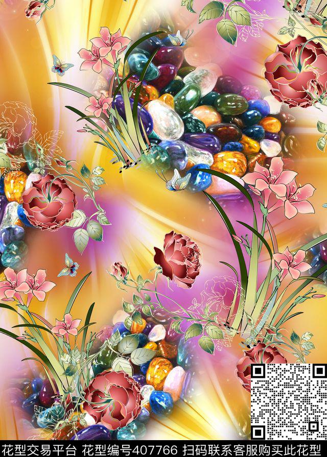 抽象花卉数码印花华亿平台下载（图片编号: 407766） - 瓦栏（Walan）
