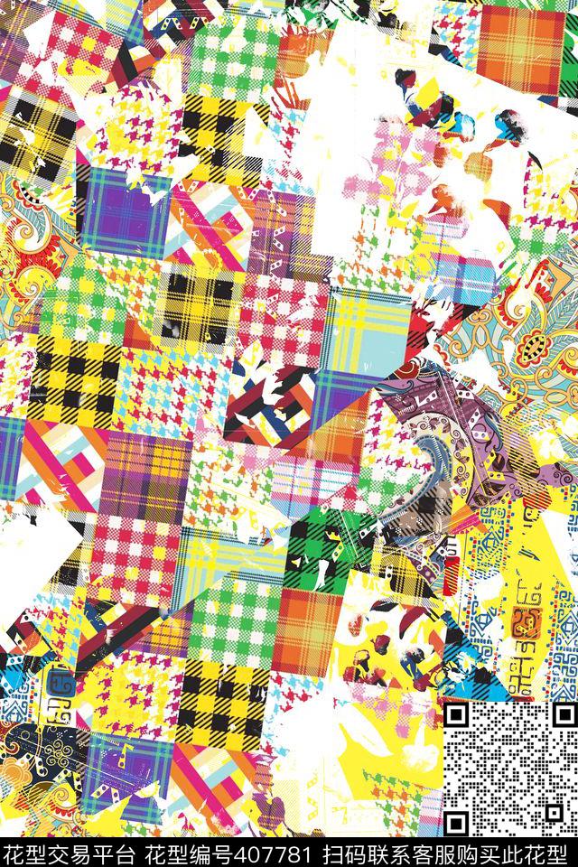 休闲风几何拼接数码印花华亿平台下载（图片编号: 407781） - 瓦栏（Walan）