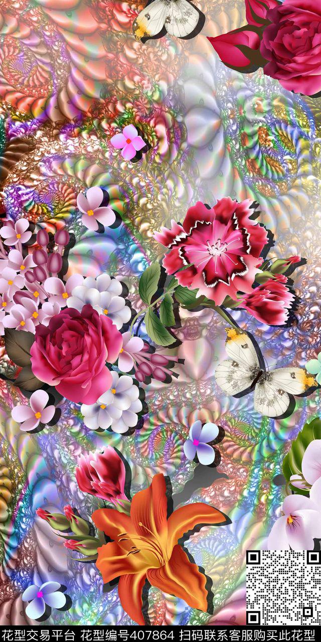 抽象底纹花卉精致花卉流行时尚数码印花华亿平台下载（图片编号: 407864） - 瓦栏（Walan）