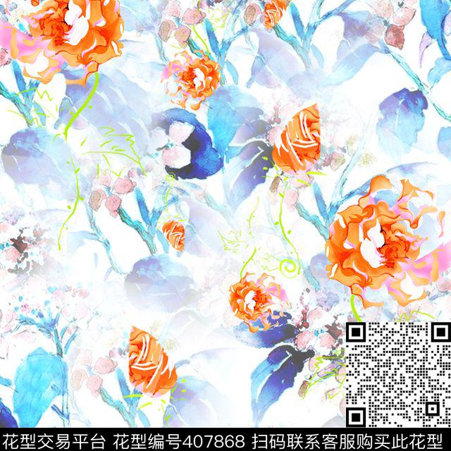 花民族风青花瓷数码印花华亿平台下载（图片编号: 407868） - 瓦栏（Walan）