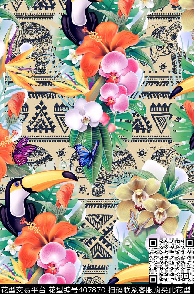 热带花鸟数码印花华亿平台下载（图片编号: 407870） - 瓦栏（Walan）
