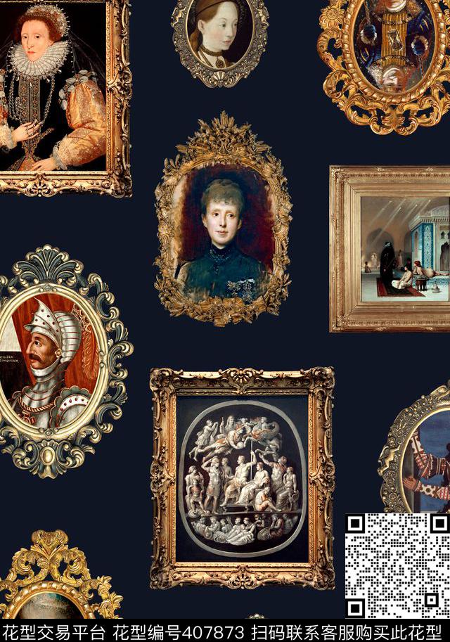 复古相框数码印花华亿平台下载（图片编号: 407873） - 瓦栏（Walan）