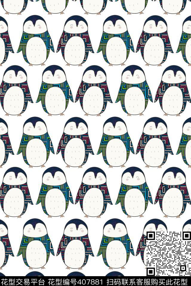 卡通企鹅b唯美卡通插画传统印花华亿平台下载（图片编号: 407881） - 瓦栏（Walan）