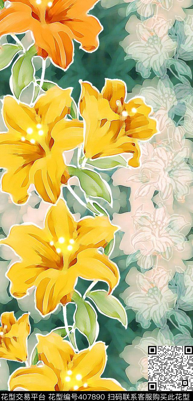 百合花欧式传统印花华亿平台下载（图片编号: 407890） - 瓦栏（Walan）