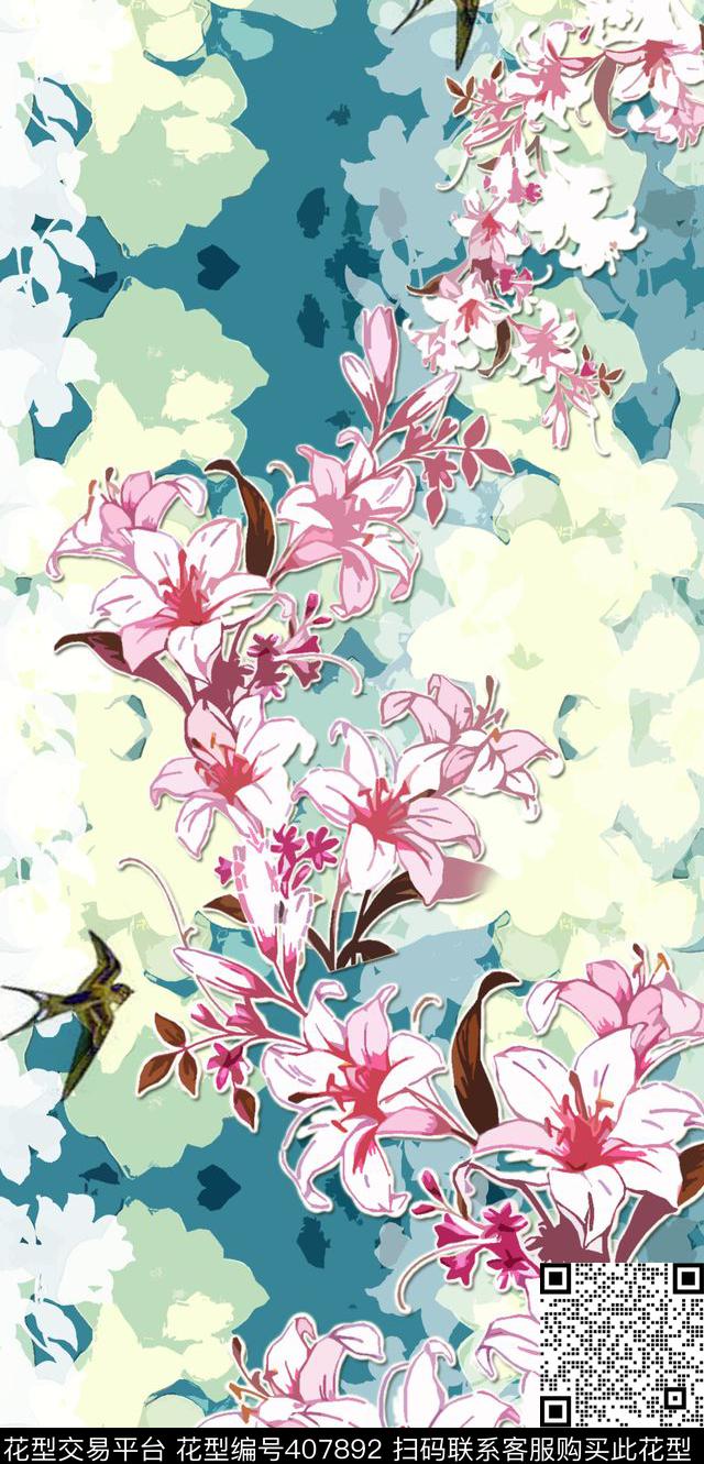 花朵鸟素雅传统印花华亿平台下载（图片编号: 407892） - 瓦栏（Walan）