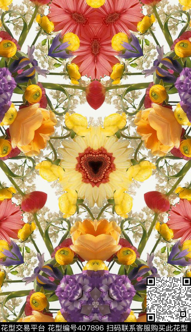 灿烂花卉阳光数码印花华亿平台下载（图片编号: 407896） - 瓦栏（Walan）