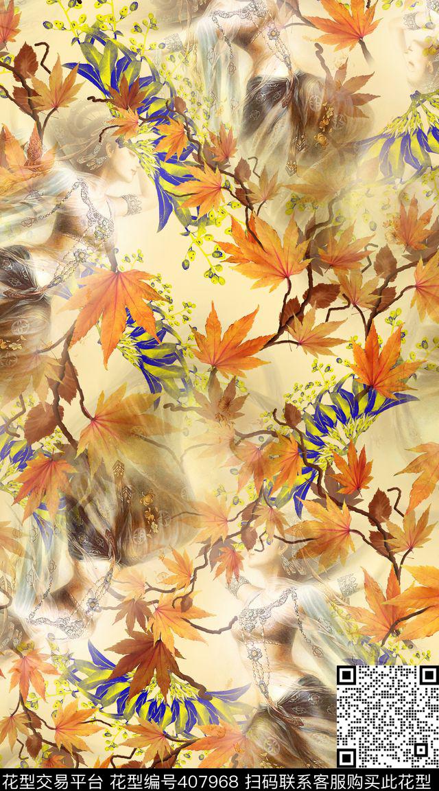 枫叶服装人物数码印花华亿平台下载（图片编号: 407968） - 瓦栏（Walan）