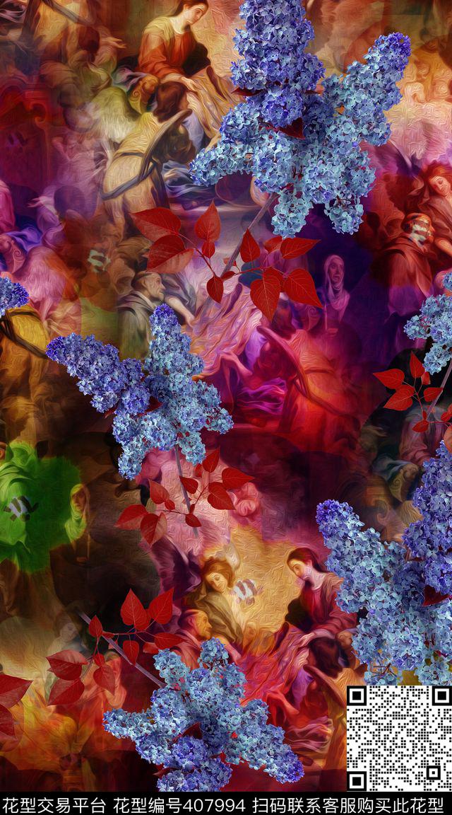 花卉欧式油画数码印花华亿平台下载（图片编号: 407994） - 瓦栏（Walan）