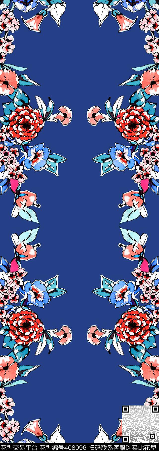 花卉块面花传统印花华亿平台下载（图片编号: 408096） - 瓦栏（Walan）