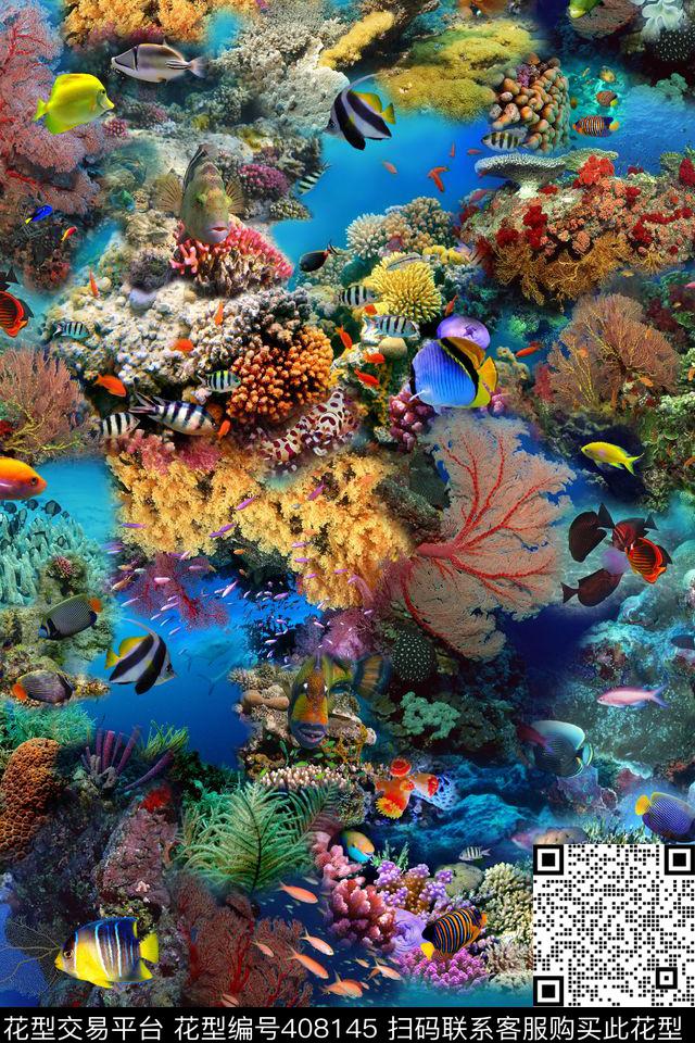 海底世界珊瑚热带鱼数码印花华亿平台下载（图片编号: 408145） - 瓦栏（Walan）