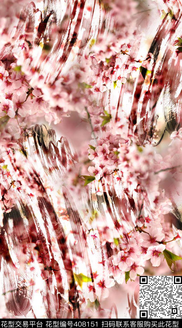 模糊花卉服装数码印花华亿平台下载（图片编号: 408151） - 瓦栏（Walan）