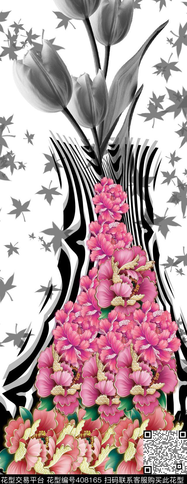 艺术美感花瓶花卉数码印花华亿平台下载（图片编号: 408165） - 瓦栏（Walan）