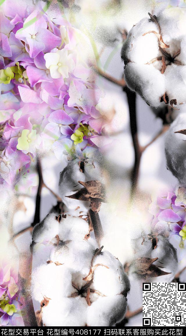 粉色花卉服装机理数码印花华亿平台下载（图片编号: 408177） - 瓦栏（Walan）
