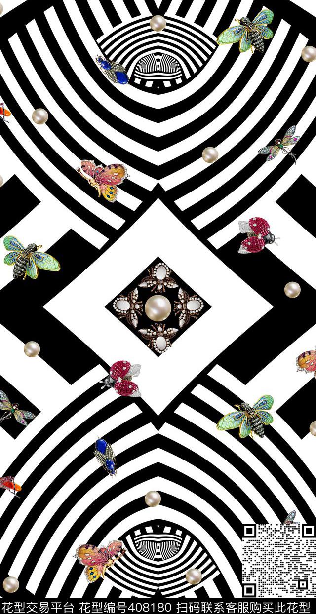 几何空间昆虫数码印花华亿平台下载（图片编号: 408180） - 瓦栏（Walan）