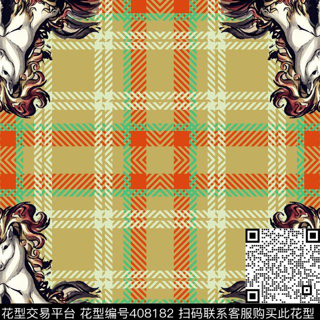 苏格兰格纹骏马方巾传统印花华亿平台下载（图片编号: 408182） - 瓦栏（Walan）