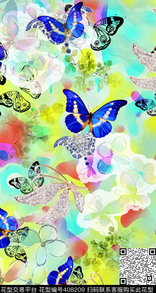 动物蝴蝶珠宝数码印花华亿平台下载（图片编号: 408209） - 瓦栏（Walan）
