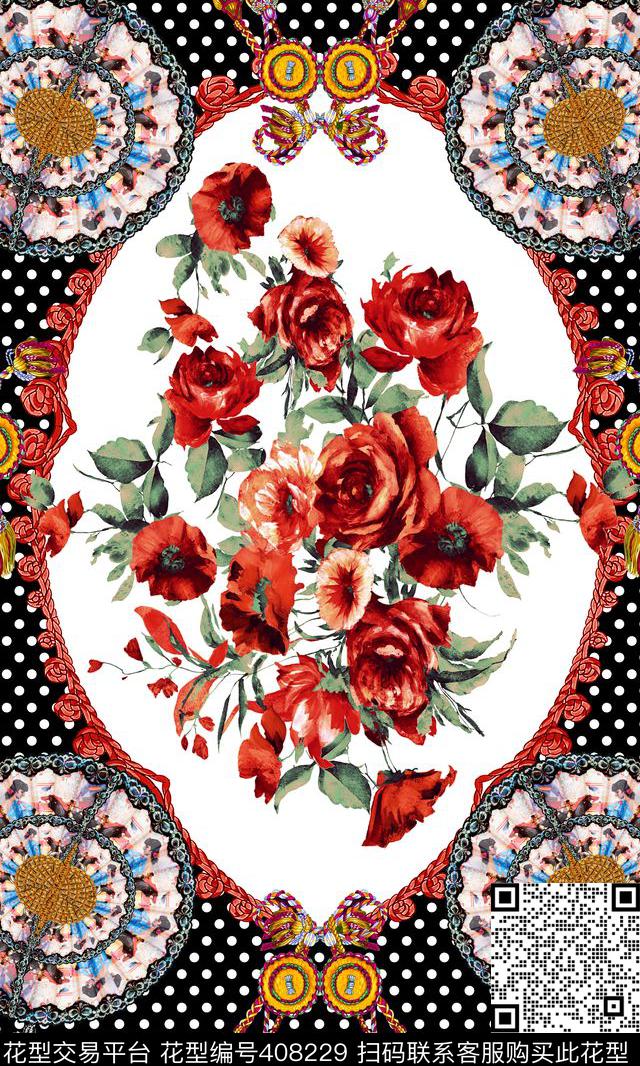 几何圆点流苏装饰油画花数码印花华亿平台下载（图片编号: 408229） - 瓦栏（Walan）